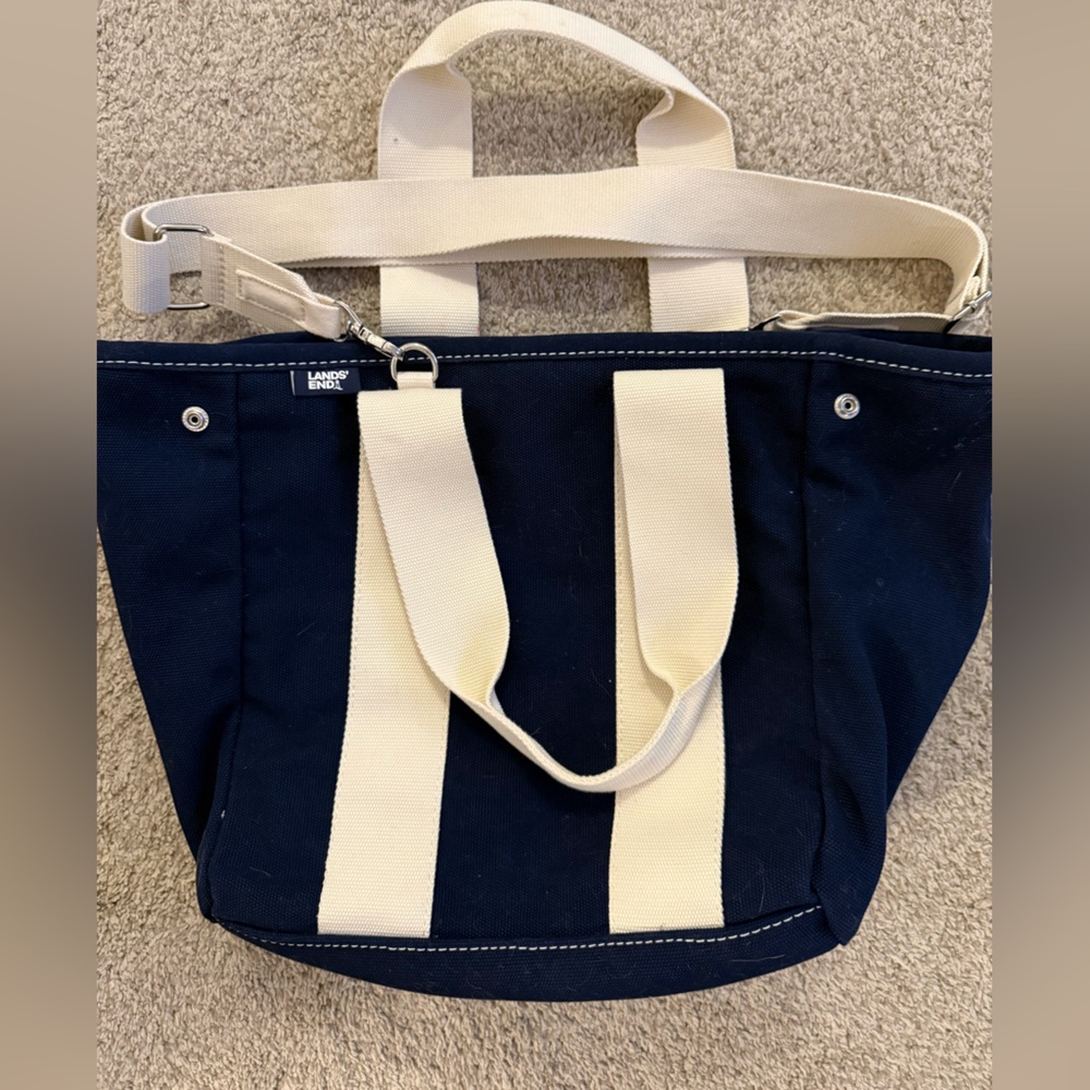 Lands' End Classic Blue and Cream Multiway Tote